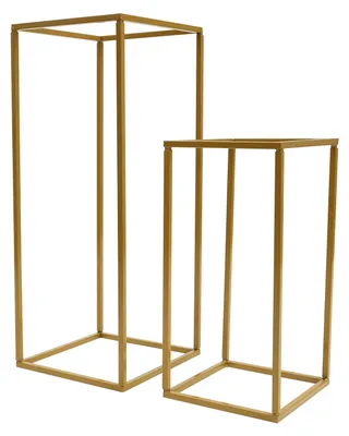 Produktbild von Blumenständer 4er Set - Geometrische Deko Säulen - Metall Blumensäulen für Hochzeit & Party Hintergrund - 20x20x40/24x24x60 cm - Gold