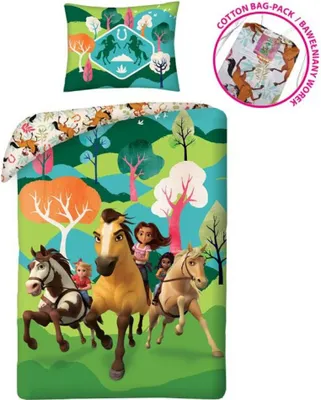 Obrázek produktu pro Bavlněné povlečení 140x200 Spirit horses zelený povlak na polštář 70x90 Kids 12 Halantex