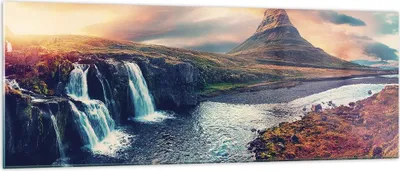 Produktbild von Bilder auf glas - Einteilig - Wasserfall Himmel Berg - 140x50cm - Glasbilder - Wandbilder - Bilder - zum Aufhängen bereit - Wanddekoration aus Glas - Glas Bilder - Wandbild auf Glas - GAB140x50-5111