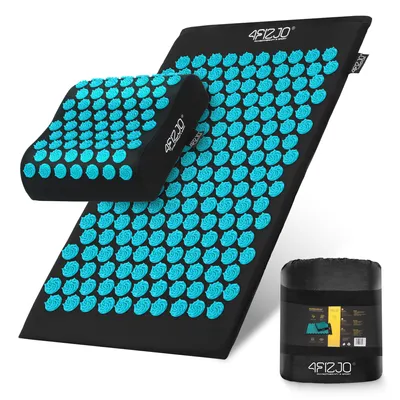 Produktbild von 4FIZJO ERGO-Akupressurmatte mit Nackenstütze 68×42 cm, für Massage und Entspannung, Schwarz-Blau
