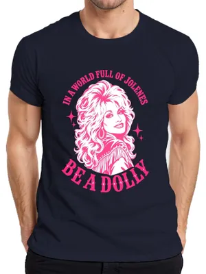 Productafbeelding van In een wereld vol Jolenes, wees een Dolly. Country muziek cowgirl T-shirt, marineblauw, maat XXL