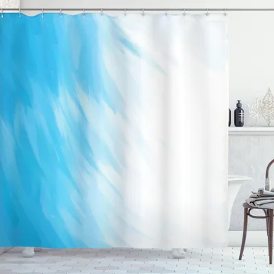Immagine prodotto di ABAKUHAUS Tenda da doccia astratta, grafica sfumata in acquerello, onde, tecnica acquerello, illustrazione, motivo, 175 x 180 cm, blu e bianco
