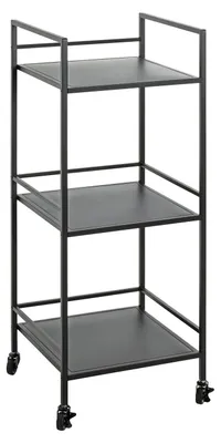 Rollbarer Servierwagen 3 Etagen, schwarz, Metall, 35x92x35 cm