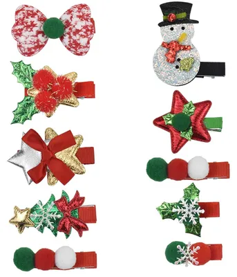 Produktbild von Haarspangen für Kinder zu Weihnachten, 10 glitzernde Haarspangen in verschiedenen Formen, Haarschmuck für Mädchen, Weihnachtsgeschenk