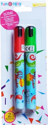 Produktbild von 2x FENSTER-STIFT Rot Grün abwaschbar Rundspitze Fensterfarbe Kreidestift Kreidemarker Fensterstift Decomarker Flüssigkreide window Tafel Marker 08