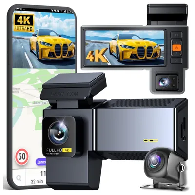 Obrázek produktu pro Autokamera-videorekordér se 3 videokamerami, záznamník jízdy 4K PL