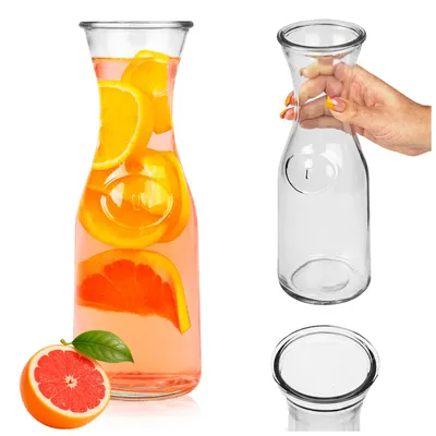 Zdjęcie produktu dla SuperButelki - dzbanek szklany 1000 ml, karafka na wodę 1 l, z zatyczką, grube szkoło, poręczna i uniwersalna karafa, idealna na soki i lemoniadę