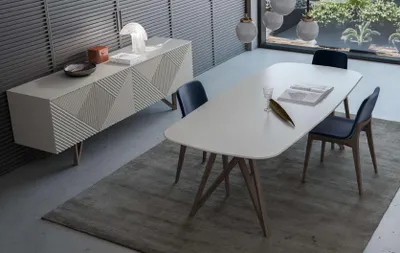 Image de Ensemble de salle à manger Ensemble de salle à manger moderne Buffet blanc avec espace de rangement