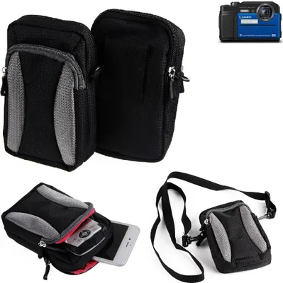 Produktbild von K-S-Trade Fototasche kompatibel mit Panasonic Lumix DC-FT7 Gürtel-Tasche Holster Umhänge Tasche Kameratasche, schwarz-grau Brust-Beutel Brust-Tasche