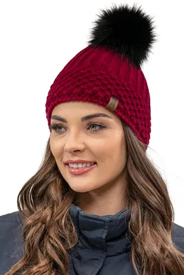 Immagine prodotto di Vivisence cappello con pompon da donna misura universale - copricapo caldo per l'inverno autunno cappello elegante con pompon in Pelliccia sintetica cappello classico da donna - rosso vino