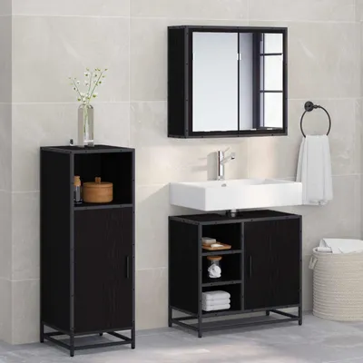 Immagine prodotto di Maison Exclusive - Set di mobili da bagno, 3 pezzi, finitura effetto legno di quercia nero, dimensioni 65 x 33 x 60 cm