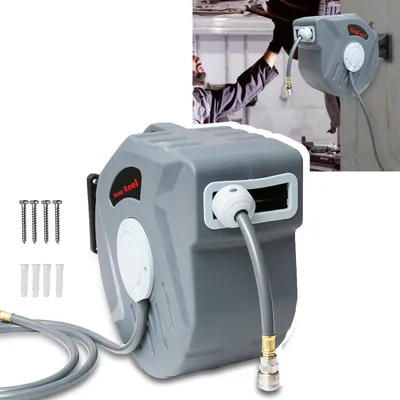 Produktbild von Izrielar Druckluft Schlauchtrommel 20m Automatischer Einzug 1/4" Anschluss Automatik Schlauchaufroller Druckluftschlauch Wandhalterung Garten