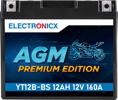 Immagine prodotto di Batteria per moto Electronicx YT12B-BS AGM 12 V 12 Ah 160 A/EN – Senza manutenzione, lunga durata, elevata potenza di avviamento ▶ Batteria premium 12 V senza manutenzione  Spedizione in Germania