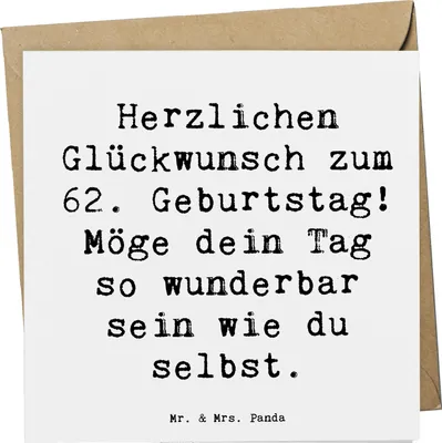 Produktbild von Mr. & Mrs. Panda Grußkarte Spruch 62. Geburtstag - Weiß - Geschenk, Happy Birthday, Glückwunsch, einzigartig, doppelkarte, Glückwunschkarte, Geburtstagskarten, Klappkarte