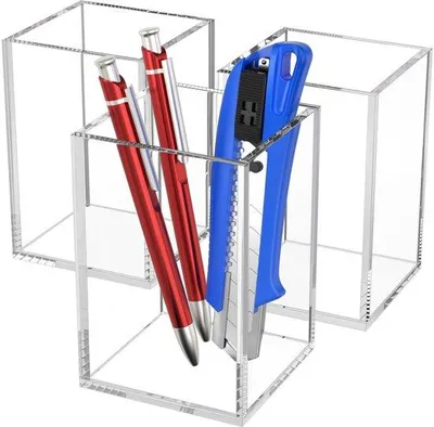 Image de Lot de 3 porte-crayons en acrylique, organiseur de bureau carré pour l'école, le bureau et la maison (7,6 x 7,6 x 10,9 cm)