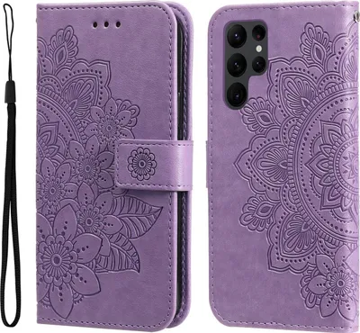Produktbild von Mobigear Flowers  Samsung Galaxy S23 Ultra Hülle Klapphülle Geldbörse - Lila
