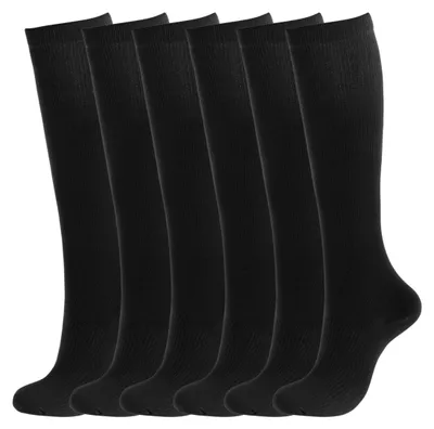 Produktbild von ALL WAY LONG Stützstrümpfe 3 Paar Set, Kompressionsstrümpfe Damen & Herren, Kompressionssocken 15-20 mmHg, Laufsocken Schwarz für Sport & Reisen 44–46