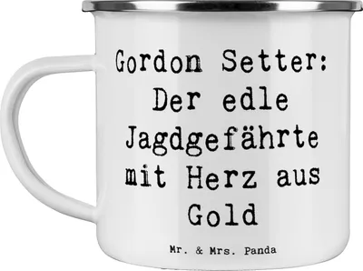 Produktbild von Mr. & Mrs. Panda Emaille Tasse Spruch Gordon Setter - Weiß - Geschenk, Hunderassen, Hundebesitzer, Hunderasse, Hundeliebhaber, Becher, Hund, Kaffeepott, Hunde, Teetasse