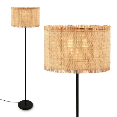 Image de Lampadaire Borra de Brilon, abat-jour en paille, interrupteur au pied, style boh me, douille E27, naturel,  40 x 161 cm