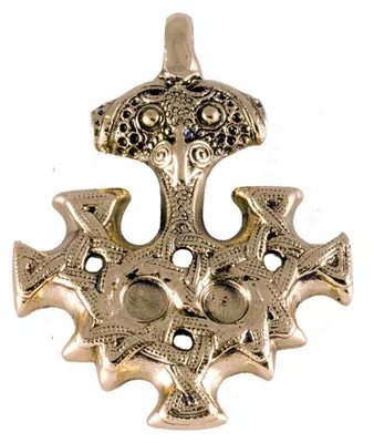 Produktbild von Hiddensee Kreuz Anhänger Schmuck groß Bronze Mjölnir Thors Hammer Thor