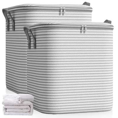 Produktbild von Omgoods – 2er-Pack große Aufbewahrungsboxen mit Deckel für Kleidung und Bettdecken, faltbar und praktisch