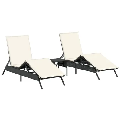 Obrázok produktu pre vidaXL Lehátka 2 ks so stolíkom Black Poly Rattan