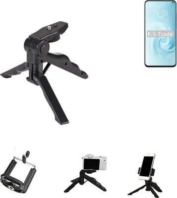 Produktbild von K-S-Trade Stativ Tisch-Ständer Dreibein Handy-Stativ Ständer kompatibel mit Meizu 17 Mini-Stativ Smartphone Tripod Handy-Stativ aus Plastik schwarz