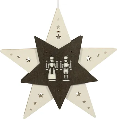 Obrázek produktu pro Okenní obraz hvězda s andělem a horníkem LED ŠxVxH 30,5x29x6cm NOVINKA