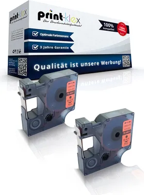 Produktbild von 2x Kompatible Schriftbänder für Dymo D1 45017 Labelmanager 450 Labelmanager 450 D Labelmanager 450 Series Labelmanager 500 TS S0720540 7mx12mm Schwarz auf Rot - Office Light Serie