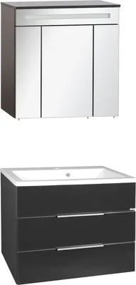 Produktbild von Fackelmann KARA Badmöbel Set 3-teilig, 80 cm, Anthrazit, Gussmarmor, 2 Schubladen