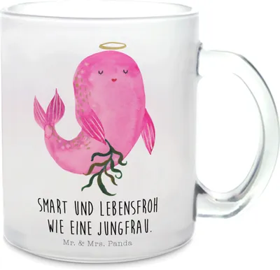 Produktbild von Mr. & Mrs. Panda Haferl Sternzeichen Jungfrau - Transparent - Geschenk, Tee Tasse, Pott, Teeglas, Meerjungfrau, Horoskop, Geburtstag August, Jungfer, Teetasse, Trinkglas