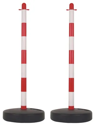 Absperrpfosten Set 2er-Pack rot-weiß 90 cm befüllbarer Sockel