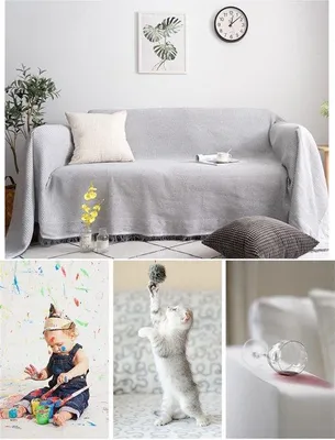 Produktbild von Unyqoos® Baumwoll-Sofabezug, staubdicht & waschbar – Sofaschutz für Kinder & Haustiere, grau, 130 x 180 cm