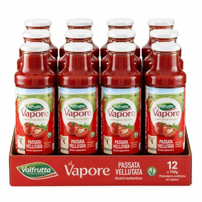 Produktbild von 12x Valfrutta Passata di Pomodoro al Vapore Gedämpftes Tomatenpüree 700g, KI-generiertes Bild