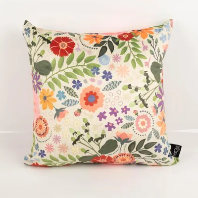 Produktbild von Samtkissenhülle Blumen beige bunt 45x45 cm