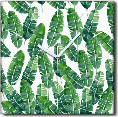 Produktbild von Coloray Uhr auf Leinwand 30x30 cm Wand Uhr Dekoration Wohnzimmer Segeltuch weiße Zeiger -Tropen verlässt die Natur.