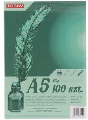 Obrázok produktu pre Brystol A5 170 g, 100 listov, technický papier na kreslenie