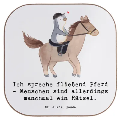 Produktbild von Mr. & Mrs. Panda Untersetzer für Gläser Reiten und Rätsel - Weiß - Geschenk, Sportler, Getränkeuntersetzer, gläseruntersetzer, Sportart, Coaster, Geschenke, Kommunikation