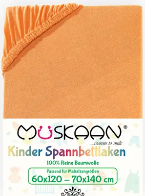 Produktbild von Müskaan Jersey Kinder Spannbettlaken 60x120 - 70x140 cm orange bis 12cm Matratzenhöhe Gummizug Bettlaken 100% Baumwolle
