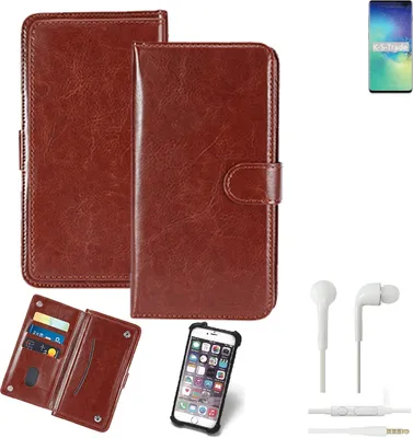 Produktbild von K-S-Trade 360° Hülle kompatibel mit Samsung Galaxy S10+ Exynos inkl. Headphones braun Kunstleder Case BookCase WalletCase Kunstlederederhülle
