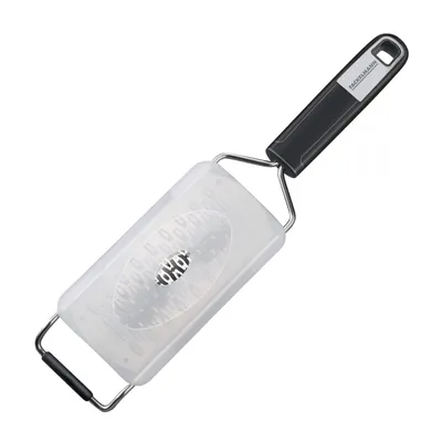 Produktbild von FACKELMANN Handreibe 2-Wege 30 cm SENSE mit scharfer 2-Wege Reibefläche, Hobel mit rutschfestem Soft-Touch-Griff, inkl. Klingenschutz (Farbe: Silber/Schwarz)