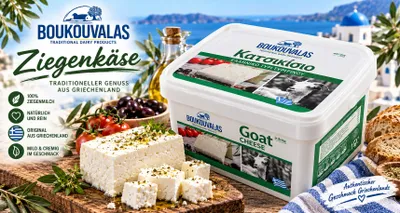 Produktbild von Boukouvalas Ziegenkäse 1 kg – Griechischer Ziegenkäse in Salzlake