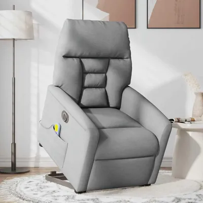 Produktbild von vidaXL Elektrischer Massagesessel mit Aufstehhilfe Hellgrau Stoff