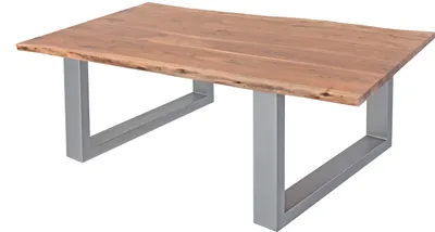 Produktbild von Couchtisch Baumkante massiv Akazie Natur 100 x 70 cm U-Gestell silber INSA