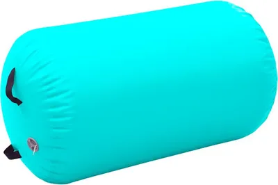 A turquoise inflatable gym roll on a white background.