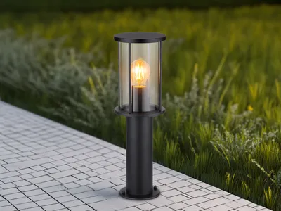 Produktbild von LED Außenleuchte Sockelleuchte Gartenlampe Edelstahl Schwarz & Rauchglas, H:45cm
