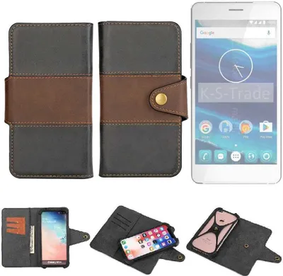 Produktbild von K-S-Trade Handyhülle Schutzhülle Hülle Bookstyle Wallet-Case kompatibel mit Qilive Q5 Bumper Rundumschutz schwarz-braun 1x