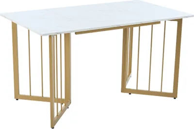Productafbeelding van AIORBER Eettafel, (1 stuk), metalen frame met verstelbare gouden poten, V-vormige steunpoten, geschikt voor eetkamer of woonkamer, afmetingen 140x80x75 cm, wit