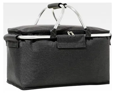 Produktbild von Faltbarer Einkaufskorb mit Kühlfunktion, Tragbare Kühlbox mit gepolsterten Griffen, Thermo Picknickkorb, Tragekorb für Einkaufen, Picknick und Reisen (Schwarz)