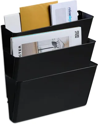 Produktbild von Zeitschriftenhalter für die Wand – Set aus 3 – Für Flyer, Briefe, Zeitschriften – Modernes Design – 19x33x10,5 cm – Metall – Schwarz